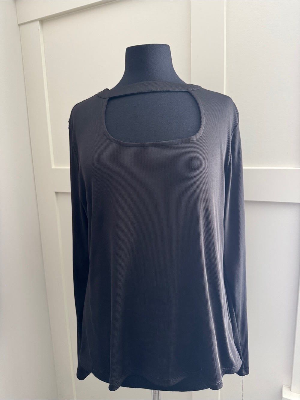 Kismet Black Long-Sleeve Top with Square Neck Cutout
